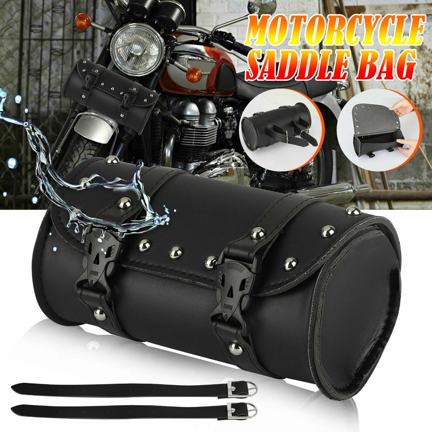 Motorcycle waterproof fork tool bag storage luggage box saddle bag black