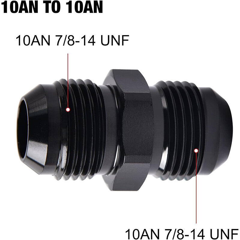 2Pcs 10AN to10AN Male Flare Coupler Union Straight Fuel Hose Adapter Fitting Blk