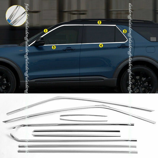 10P for Ford Explorer 2020-2022 Chrome Full Window Sill Molding Strip Cover Trim