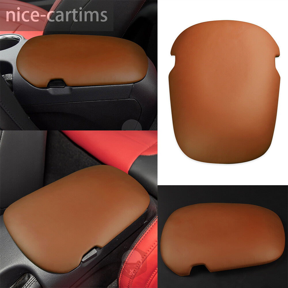 PU Leather Brown Center Console Armrest Box Panel Cover for Ford for Mustang 2015-23
