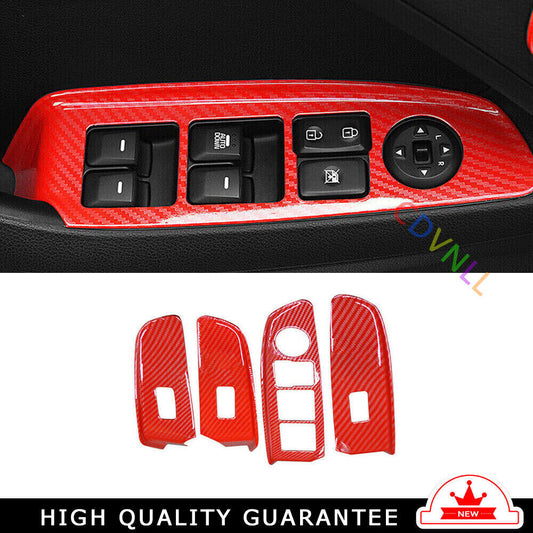Glass Window Lifting Lock Panel Trim 4PCS for Kia K3 2014-2018 Red Carbon Fiber