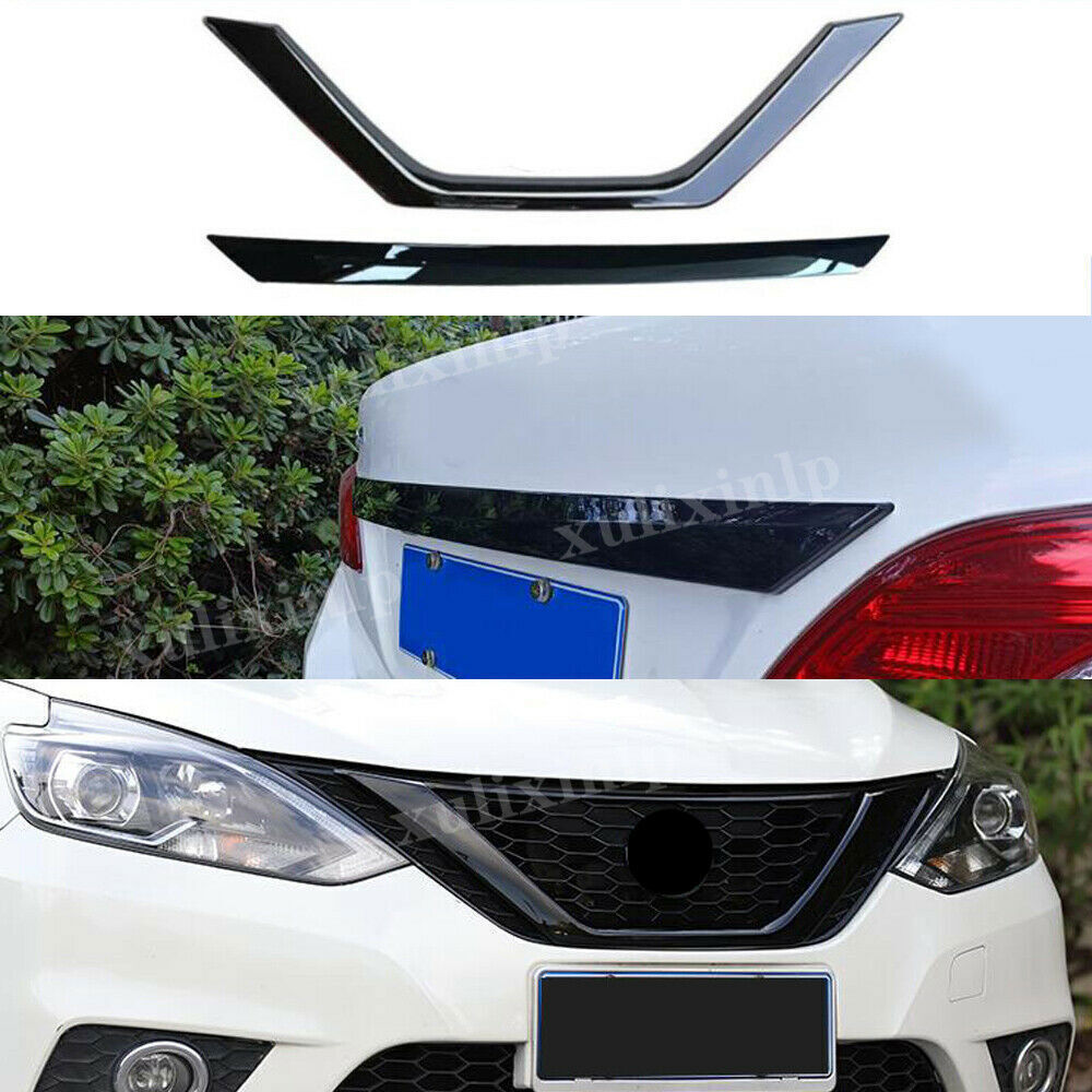 For 2016-2019 for Nissan Sentra Glossy Black Front Grille Grill+Rear Door Lid Cover