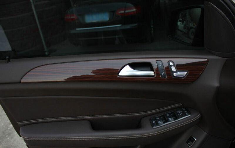 for Benz GLE GLS 2016-2019 Brown Wood Grain Inner Door Handle Bowl Frame Trim 4X