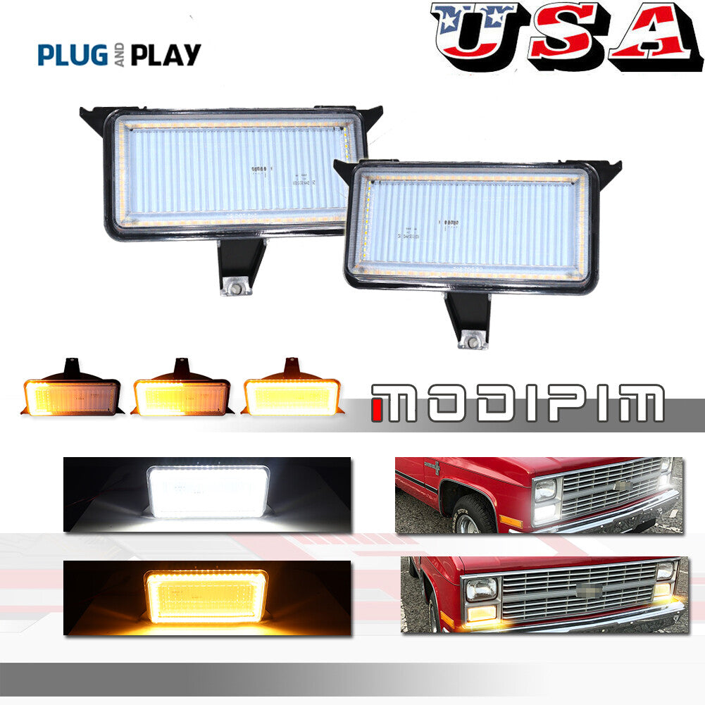Transparent switch for Chevrolet for GMC pickup trucks, white amber LED DRL turn signals