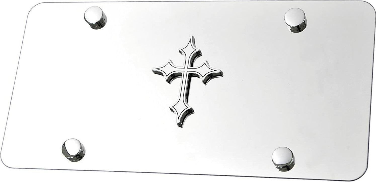 Car license plate frame cover with chrome Christian cross for Cadillac