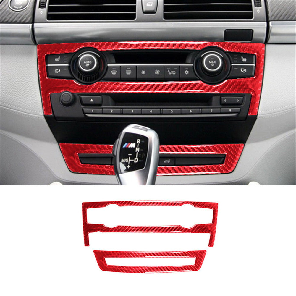 Red Carbon Fiber Radio CD Control Cover Trim for BMW X5 E70 X6 E71 2011-2013