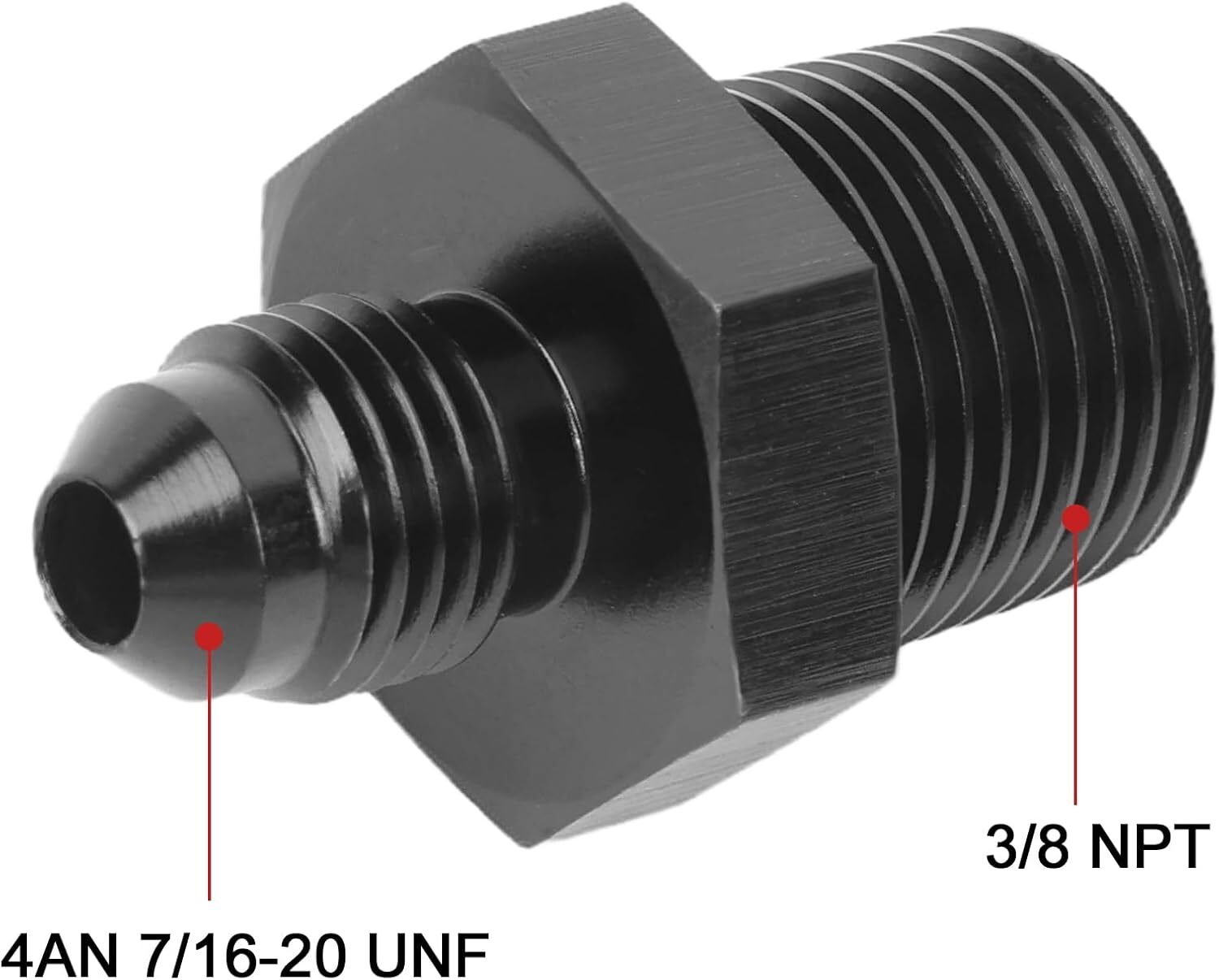 2Pcs 3/8 NPT to 4AN Adapter Pipe Thread to AN4 Male Flare Fitting Black