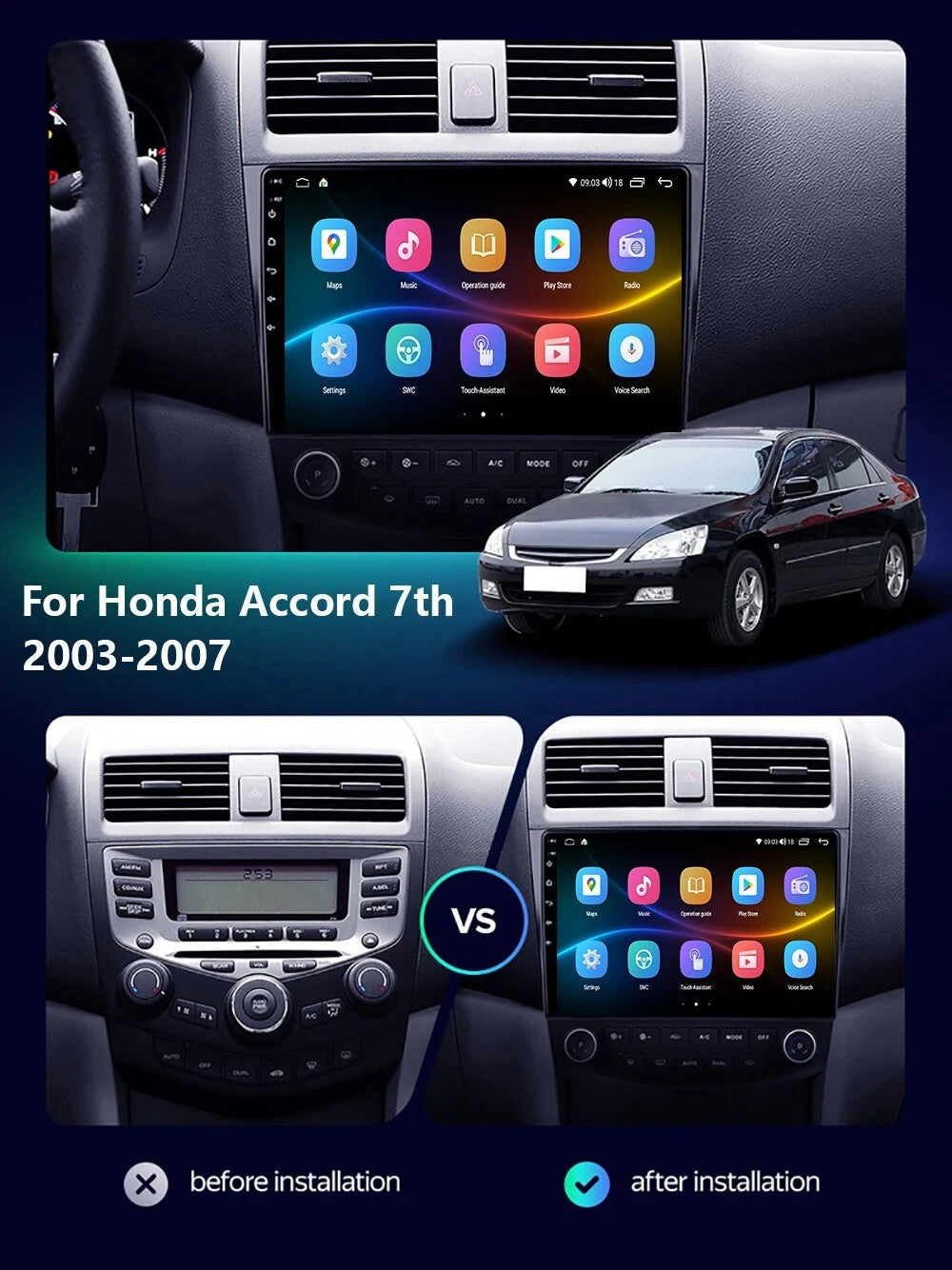 for Honda for ACCORD 7 2003-2007 Android CarPlay Car Stereo Radio GPS Player Screen