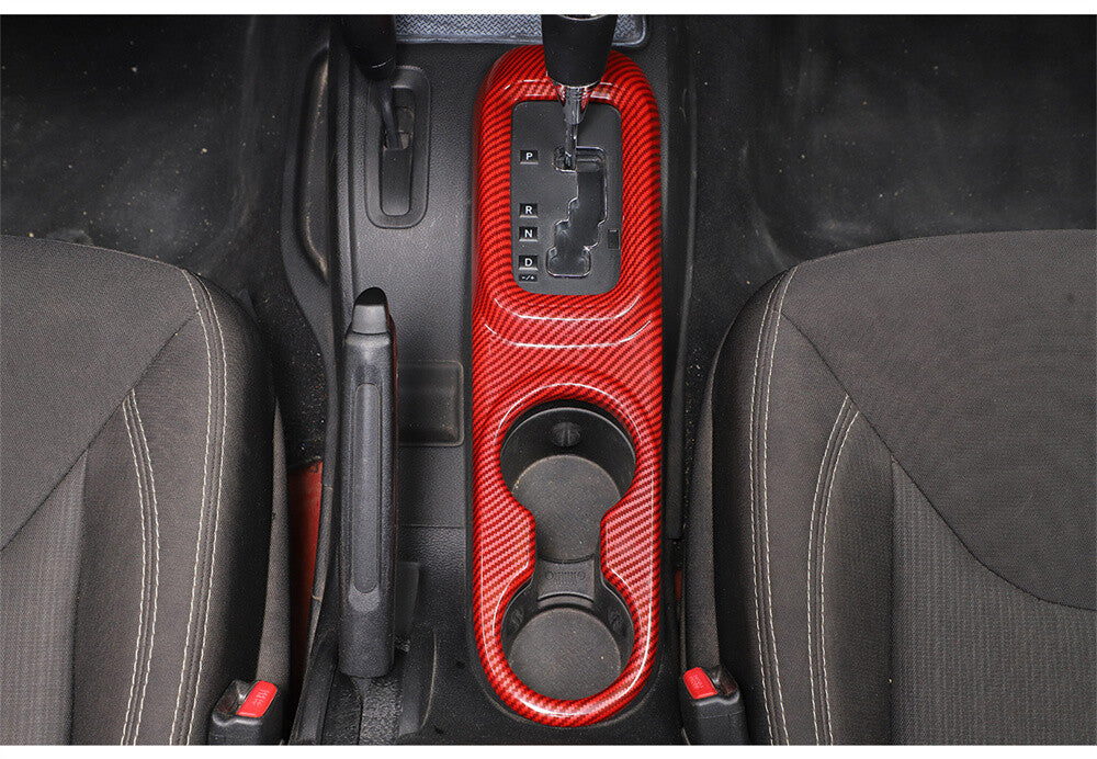 Red Carbon ABS Gear Shift Panel Cup Holder Trim for Jeep for Wrangler JK 2011-2017