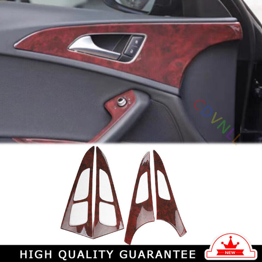 Car Interior Door Panel Cover Decor Trim 4 Fit for Audi A6L 2012-2018 Red Wood