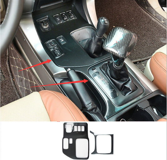 for Toyota Prado FJ120 2003-09 Carbon Fiber Steel Gear Shift Box Cover Trim 2PCS