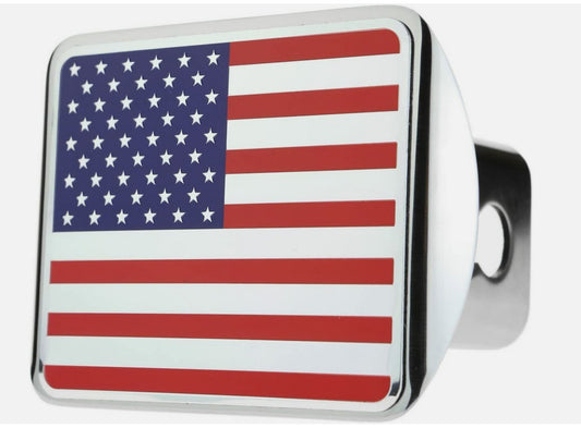 Car hook-on protective cover plug cap tow receiver 1.25 inch American flag chrome red for Chevrolet