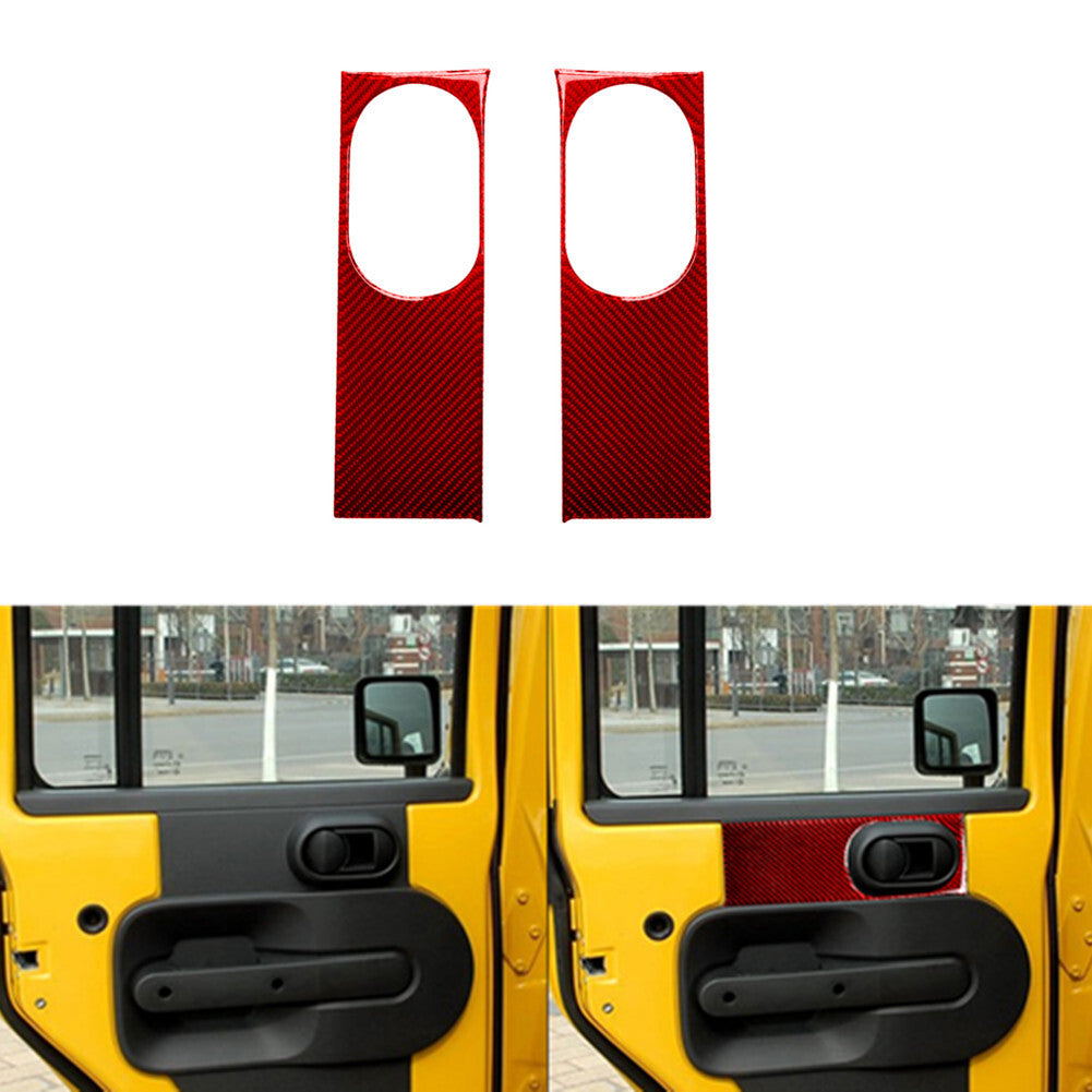 2X Red Carbon Fiber Rear Door Decorative Frame Trim for Jeep for Wrangler 2007-2010