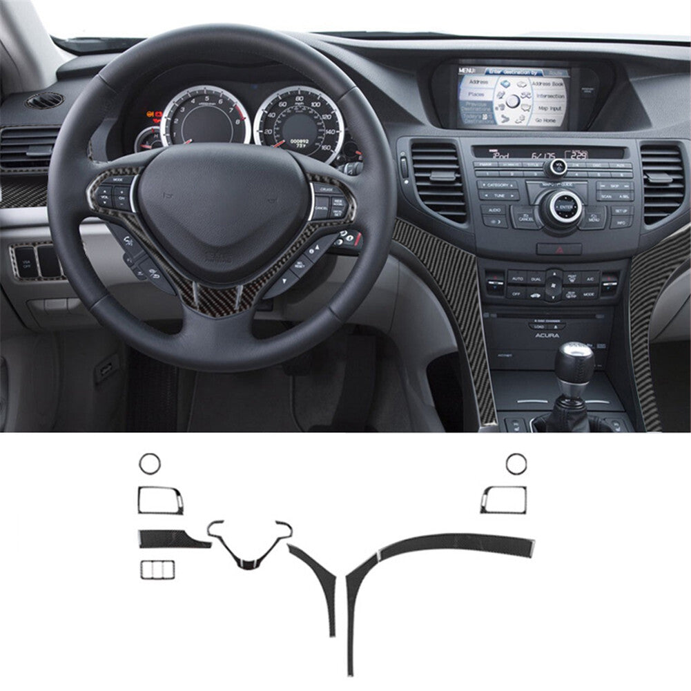 10Pcs Carbon Fiber Instrument Dashboard Kit Cover Trim for Acura TSX 2009-2014