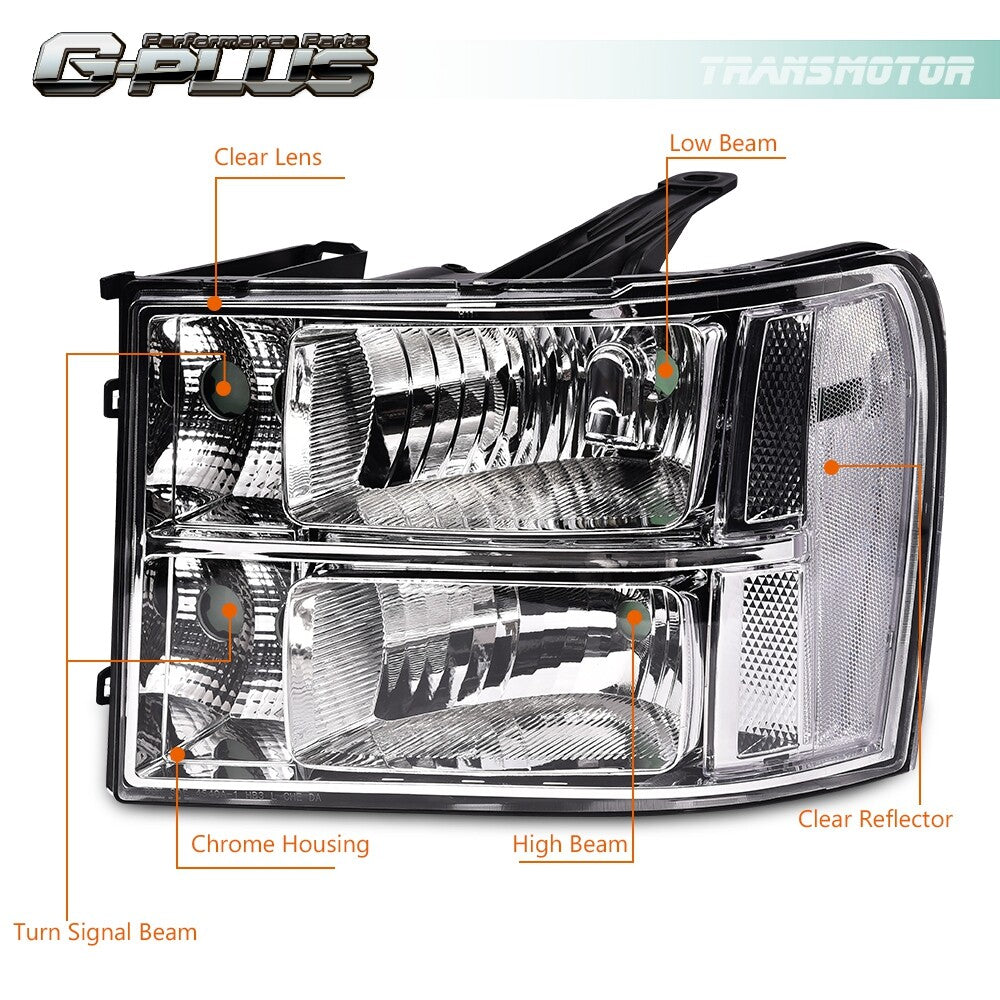 Transparent headlights suitable for GimCiss for Sierra 1500 2500HD 3500HD 2007 - 2013.