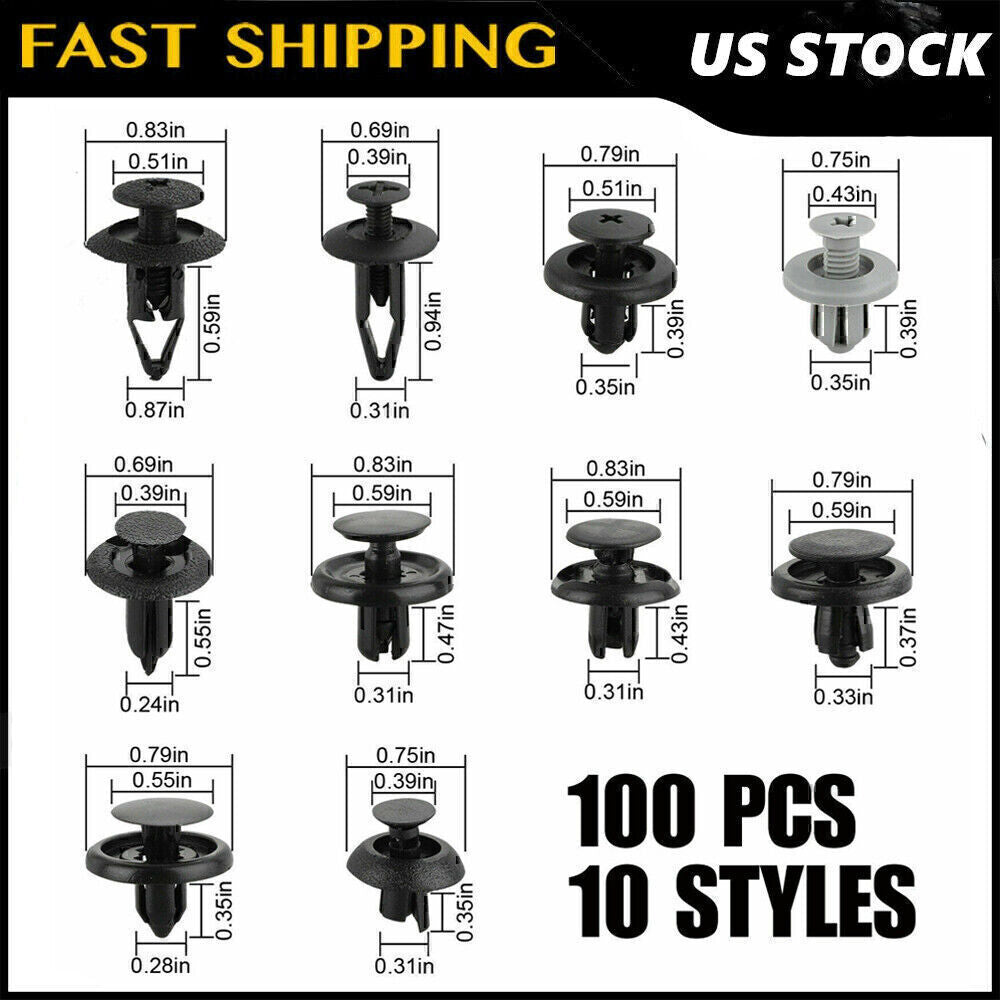 100X Fender Clips Trim Car Auto Push Pin Rivet Bumper Fastener Panel Retainer