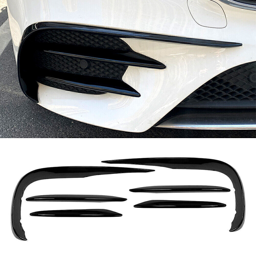 Front Bumper Lip Spoiler+Fog Light Cover Trim for Benz E-Klasse W213 E200 Black