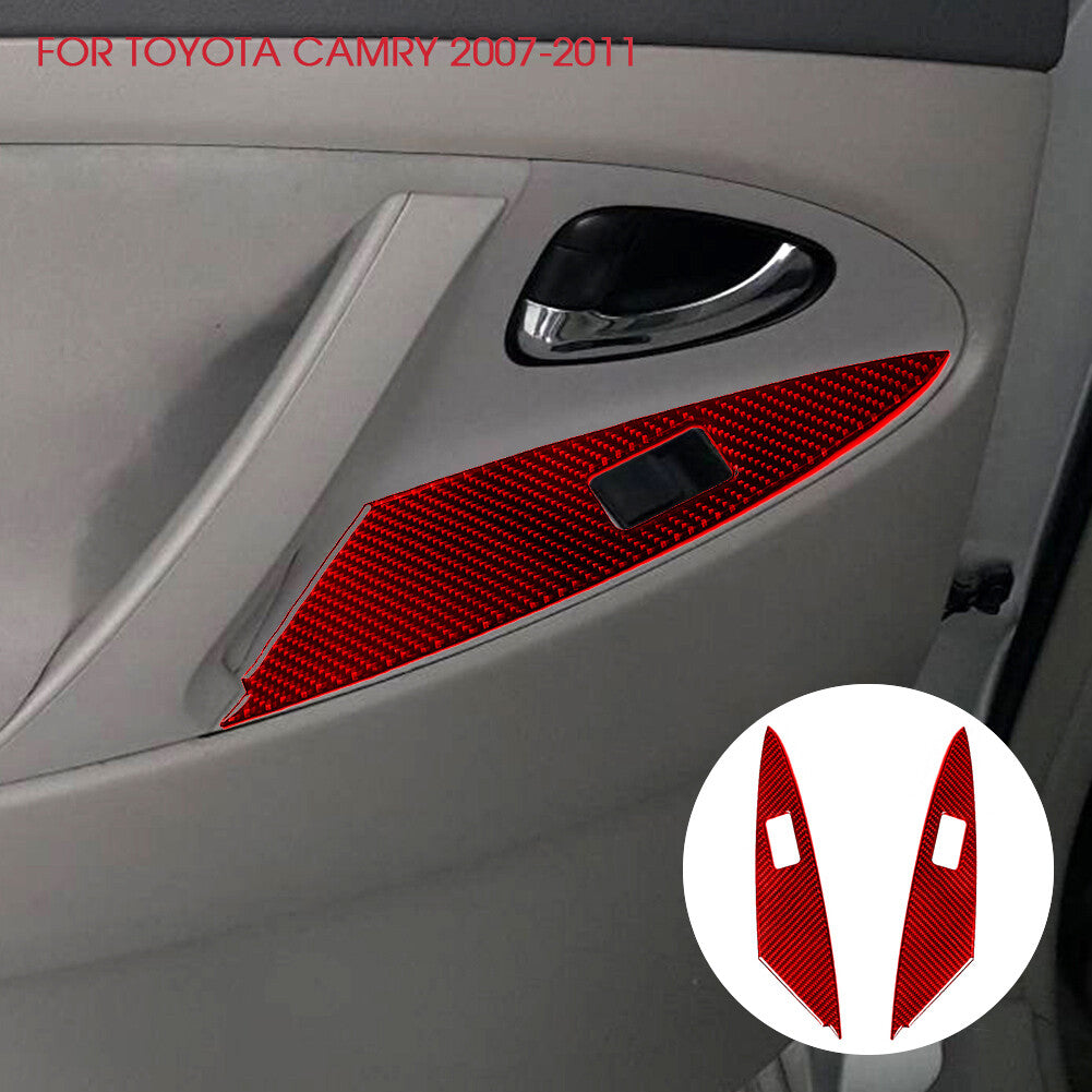 Red Carbon Fiber Rear Door Window Lift Panel Cover Trim for Toyota for Camry 2007-11