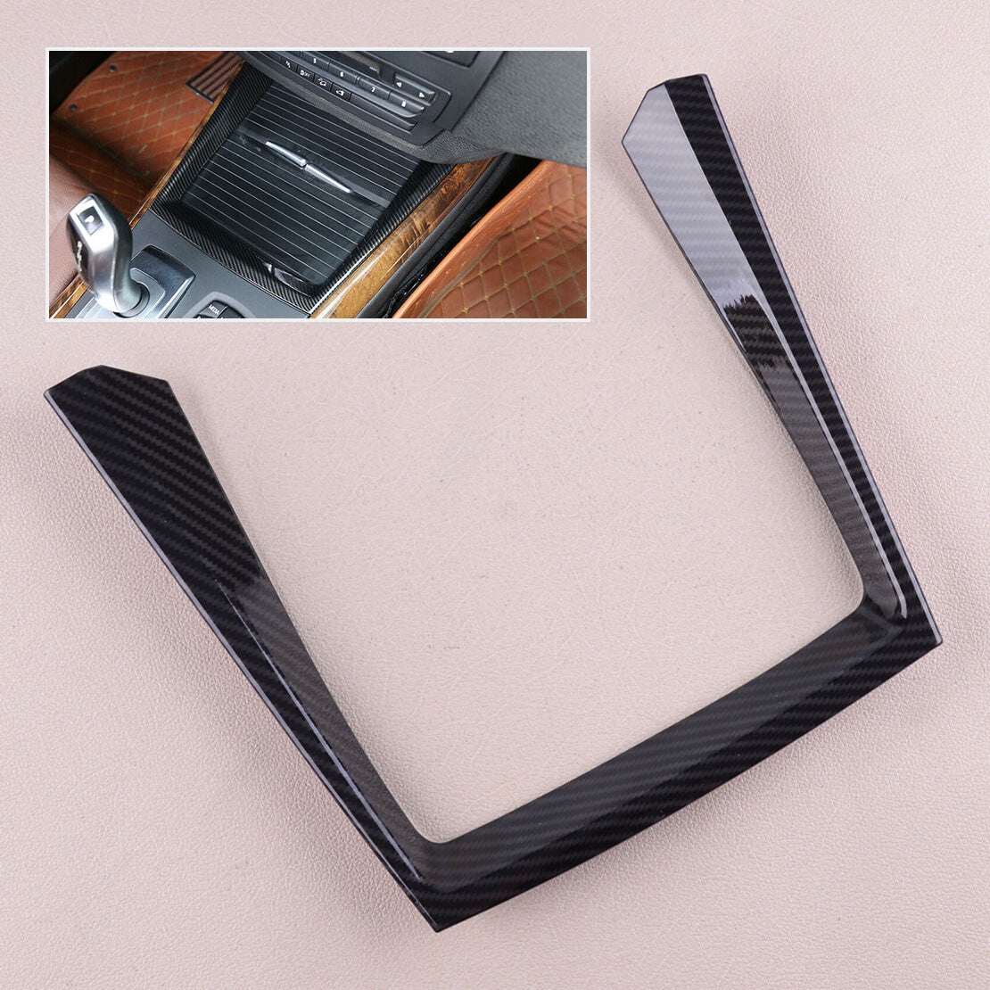 Carbon Fiber Black Console Cup Holder Cover Trim Fit for BMW X5 E70 2007-2013