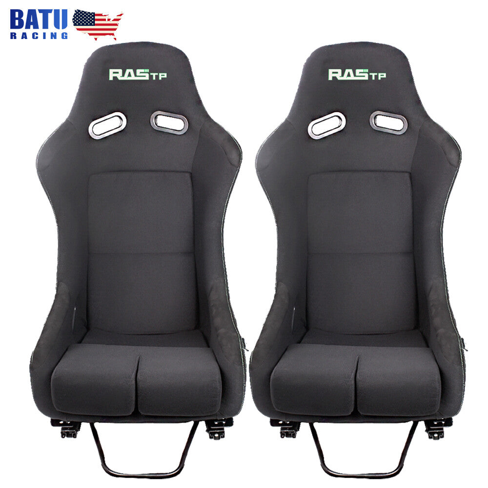 1Pair Black Universal Racing Adjustable Bucket Reclinable Seats  Slider Rail