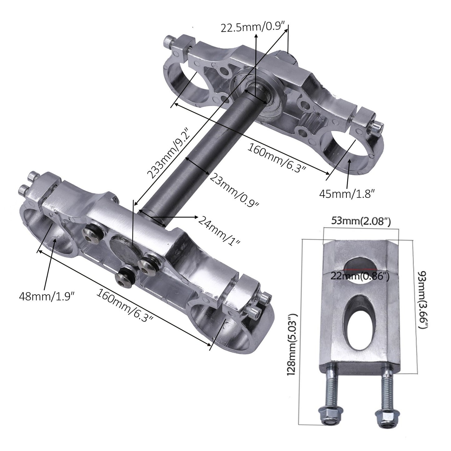 Mounting 45/48 mm three-tree clamps for Apollo KLX110 and for Honda CRF50 Dirt bicycles.