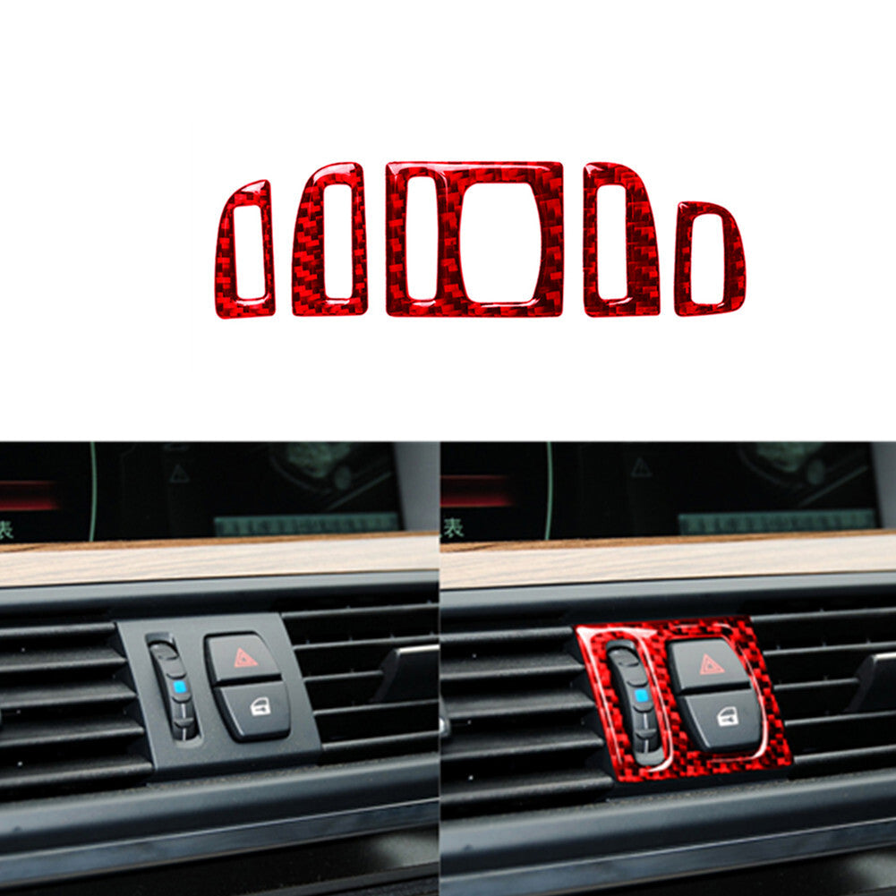 Red carbon fiber air conditioning panel trim for BMW 5 Series F10 F07 2011-2017