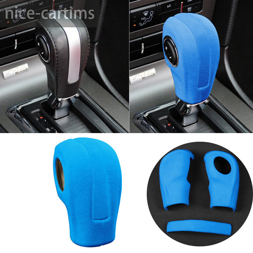 for Ford for Mustang 2009-2013 Interior Gear Shift Knob Cover Accessories Suede Blue