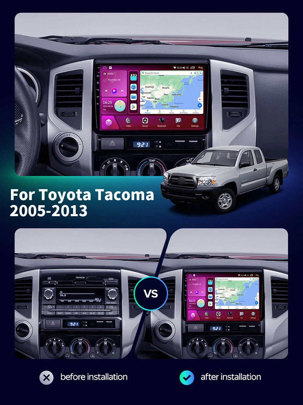for Toyota Tacoma 2 N200 Hilux 2005-13 Carplay Car Stereo Radio GPS Navi Screen