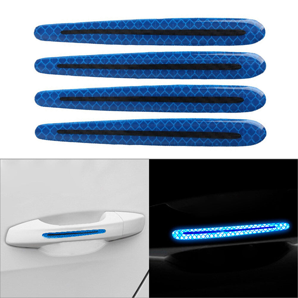 Blue Carbon Fiber Style Car Door Handle Reflective Sticker Scratches Protection