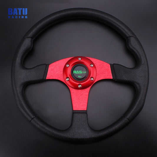 13 Universal Aluminum Red Steering Wheel+Horn Button for Most Cars