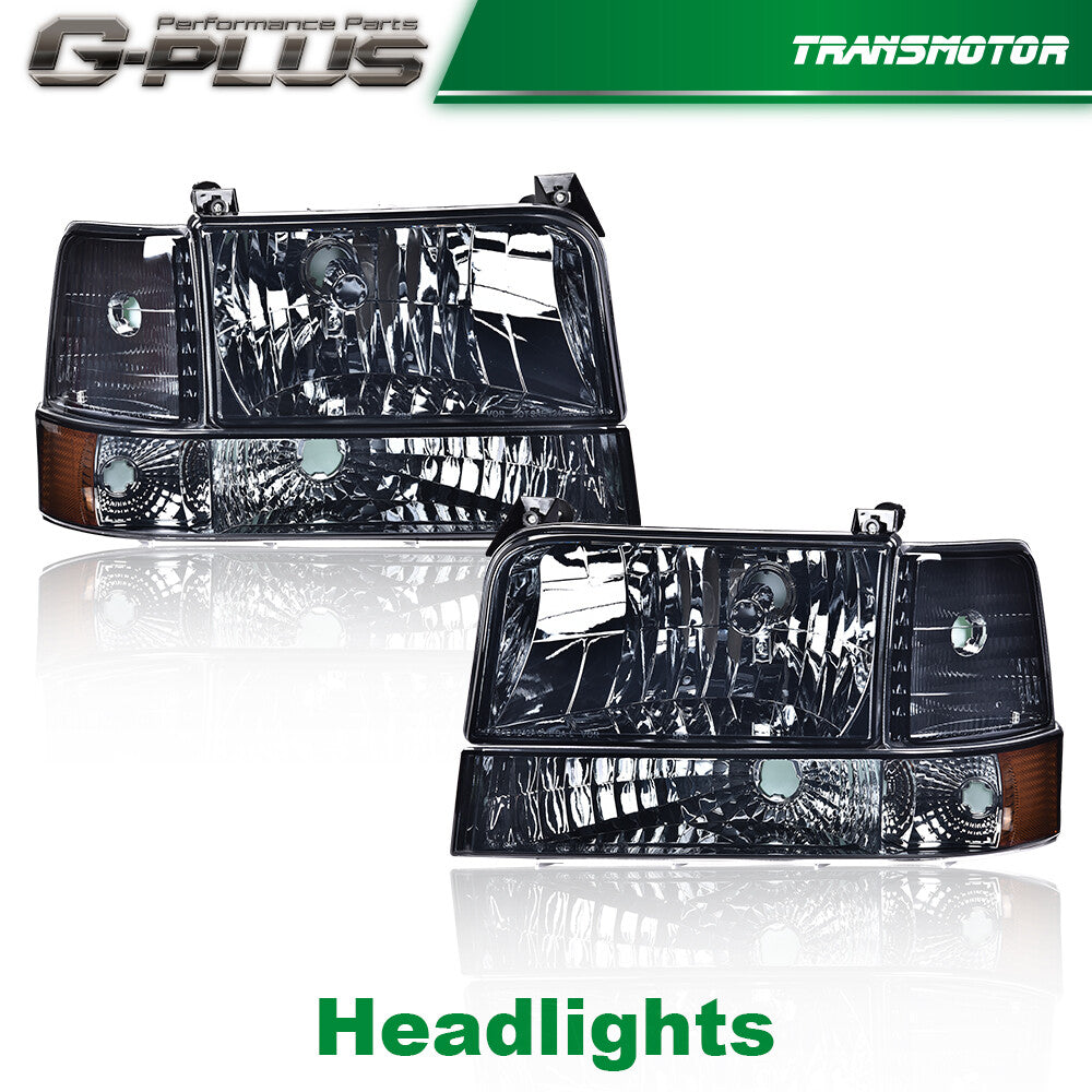 Suitable for 1992-1996 F150/F250/F350 models. Smoked headlights + chrome headlights and door panels.