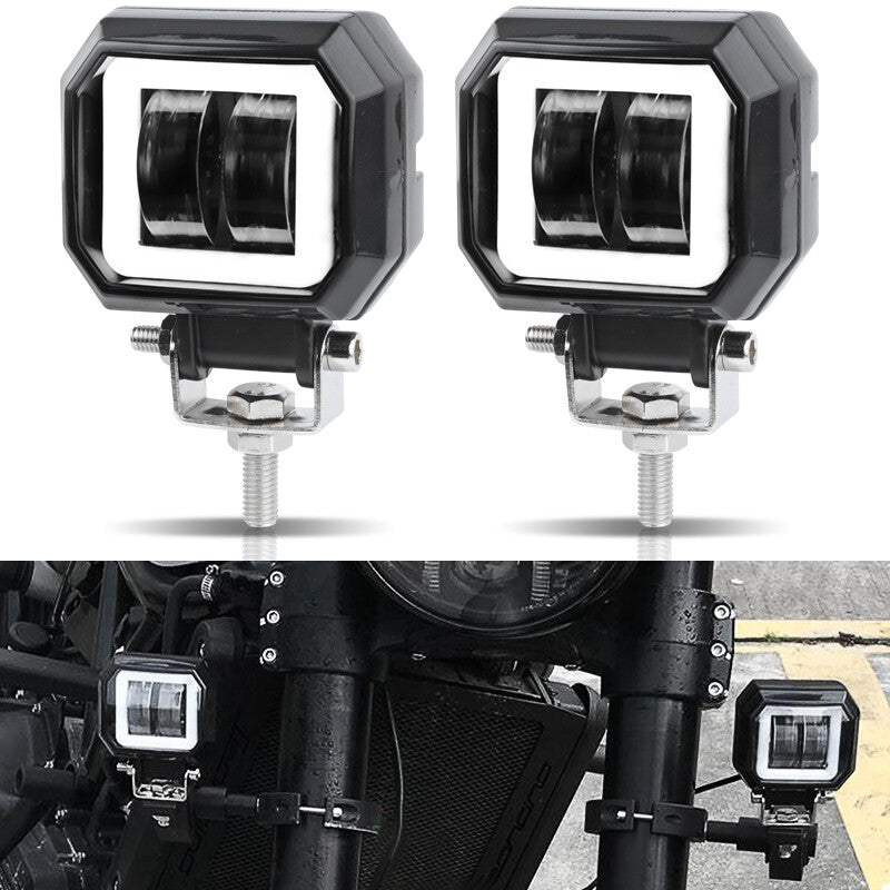 2X 3inch LED Work Light Bar Spot Pods Offroad Fog Driving 4WD ATV White Halo DRL