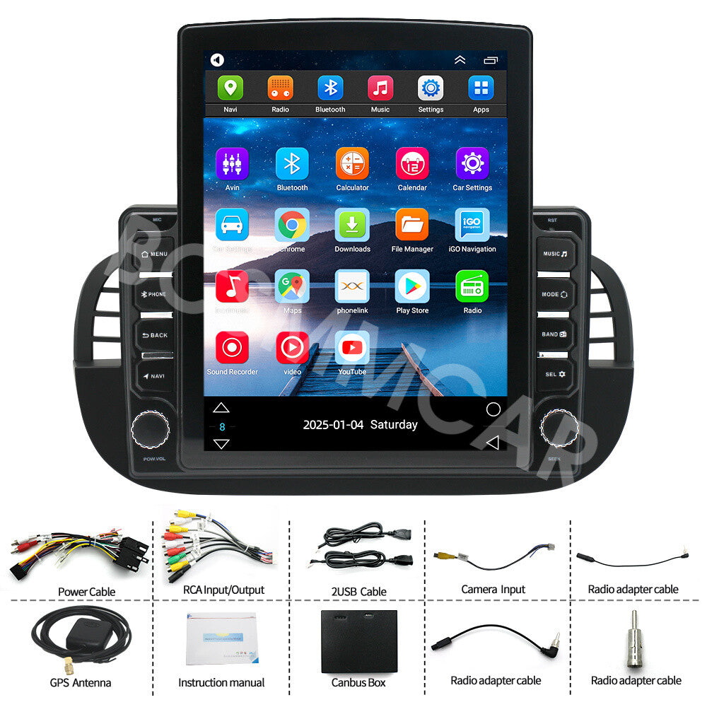 9.7 Android 14 Fit for Fiat 500 2007-2015 Radio Stereo Player Head Unit 2+32G