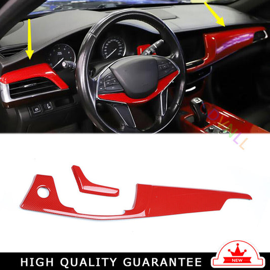 for Cadillac CT6 2016-20 Red Carbon Fiber Middle Console Dashboard Panel Trim 2P