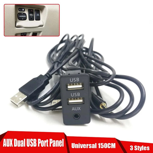 Car AUX Dash Mount USB Port Panel Interface Extension Cable Adapter PhoneCharger