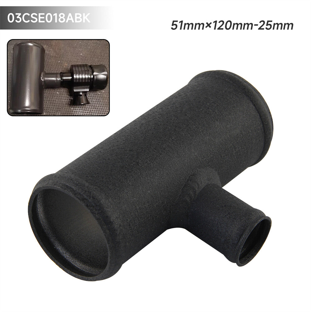 2 51mm Blow Off Valve Adapter Aluminum T-Pipe Shape Tube for 25mm ID BOV Black