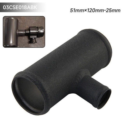 2 51mm Blow Off Valve Adapter Aluminum T-Pipe Shape Tube for 25mm ID BOV Black