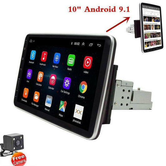 1DIN Rotatable 10.1 Android 9.1 Touch Screen Car Stereo Radio GPS Wifi Camera