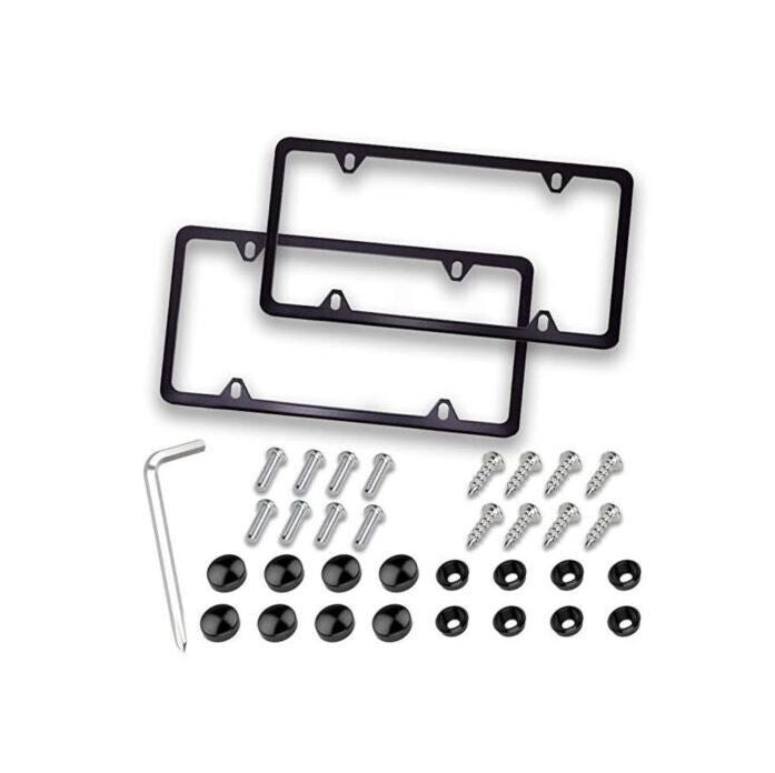 2-Piece Car License Plate Frame Cover Cap Trunk Ultra-Thin Metallic Black Suitable for BMW