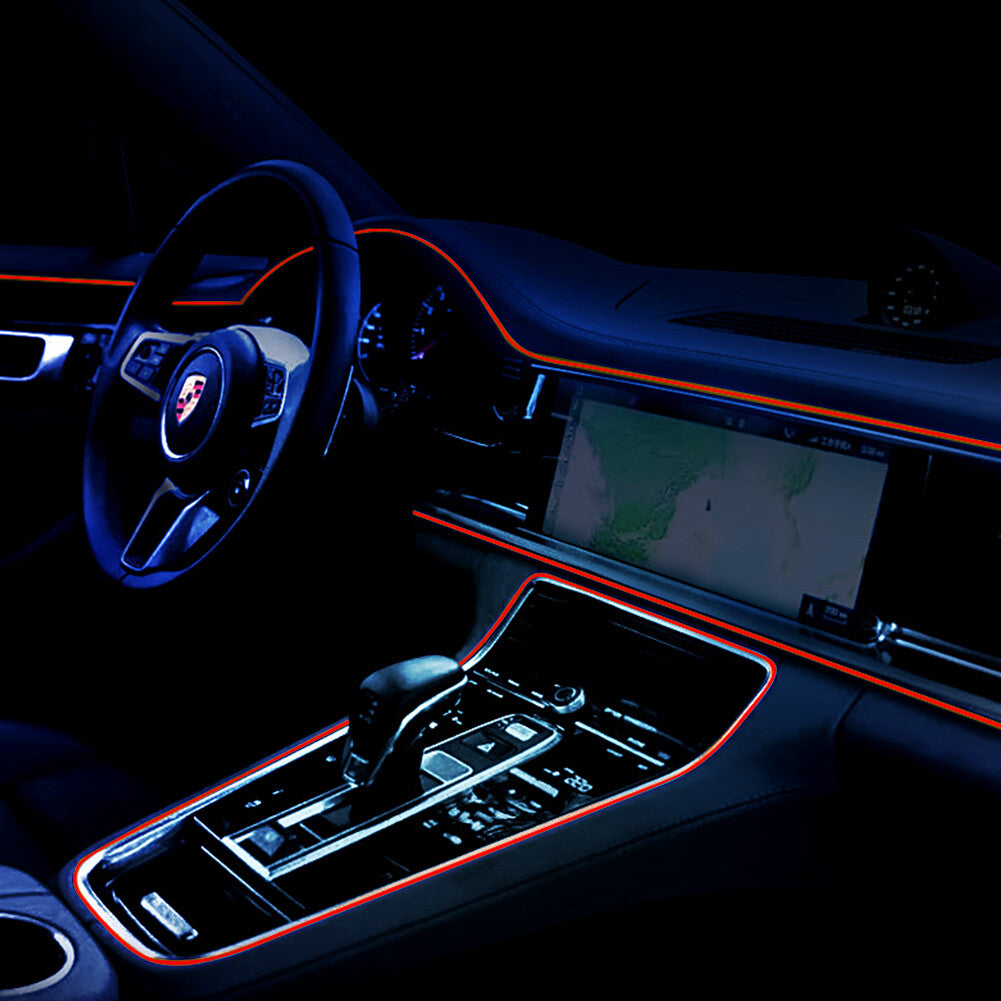 Red 12V Car Interior LED Neon Lights Decor Atmosphere El Wire String Strip Lamp