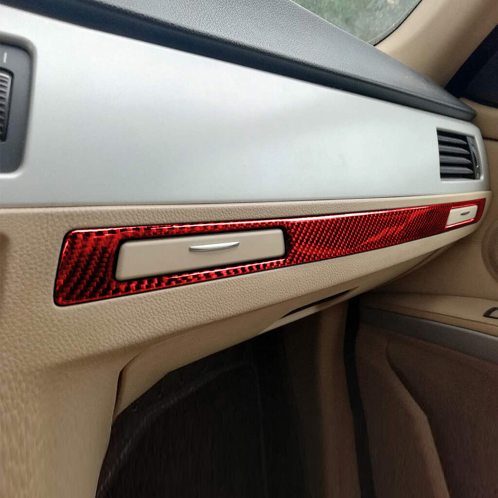 Red Carbon Fiber Copilot Cup Holder Strip Cover for BMW 3 Series E90 E92 2005-12