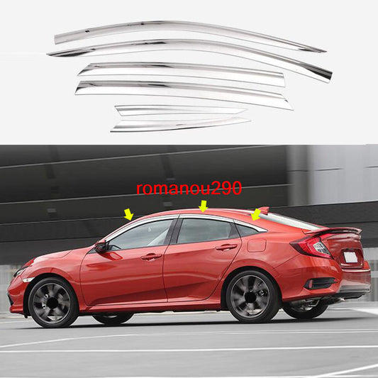 6X for Honda for Civic Sedan 2016-2021 Chrome Window Vent Sun Rain Guard Door Visors