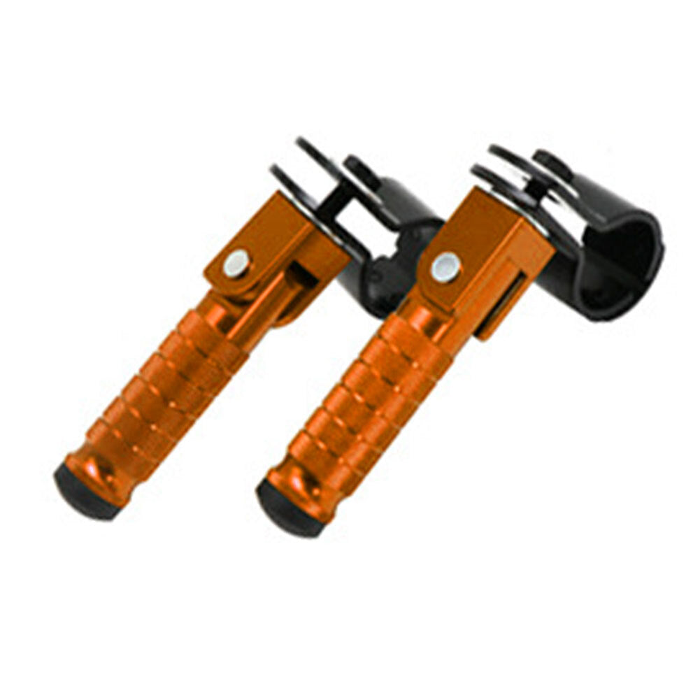 Motorcycle Folding Rearsets Folded Footrest Foot Pegs Pedal Orange Universal 2X