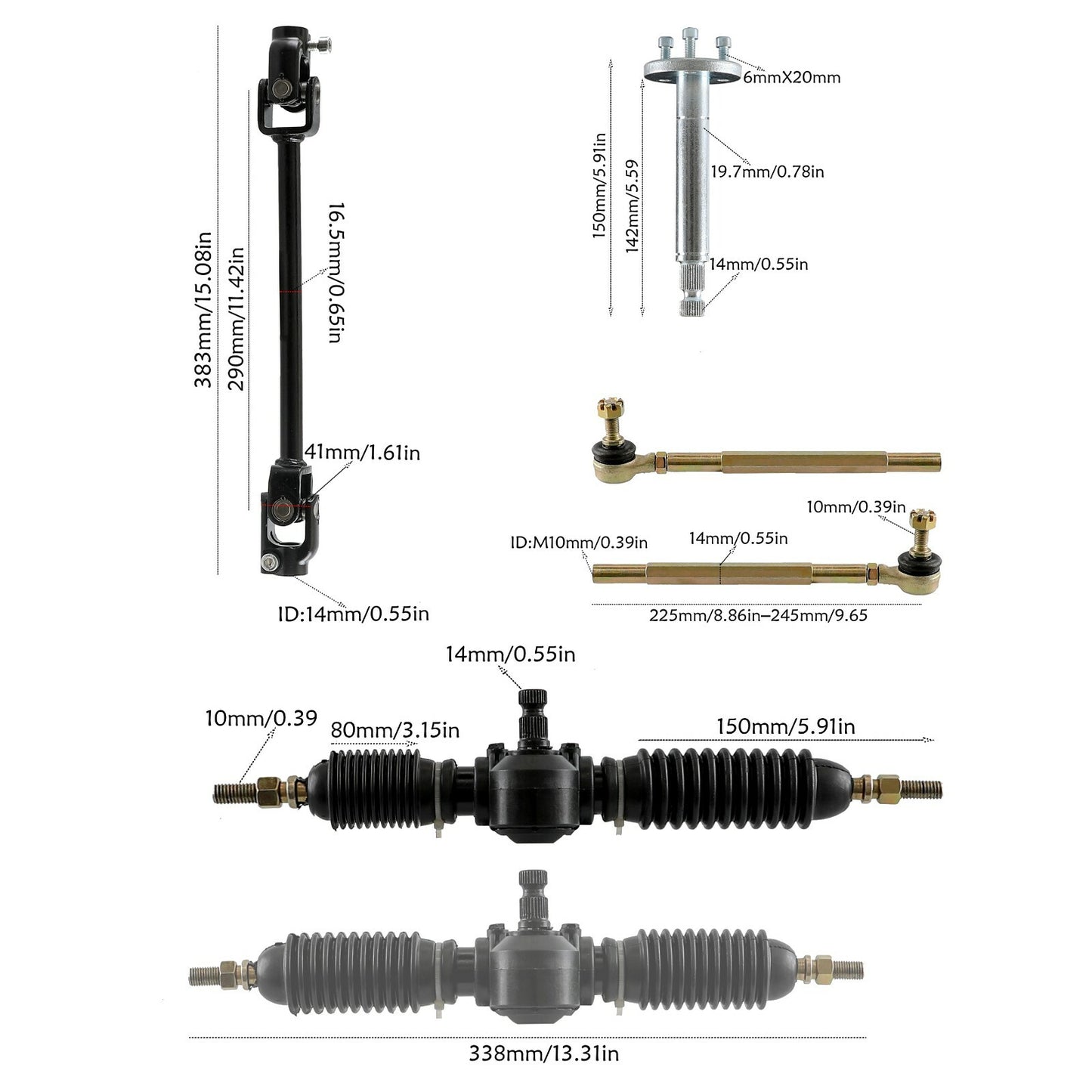 Steering wheel tie stick frame axle kit for go-karts, all-terrain vehicles, and UTVs (110cc, 125cc, 140cc, 150cc).