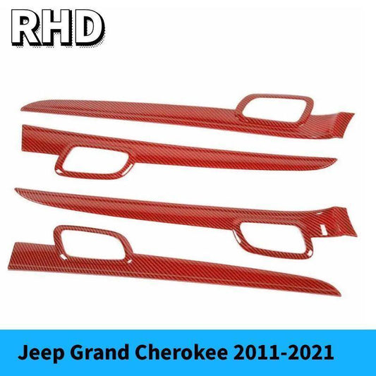 RHD Door Handle Panel Decor Trim for Jeep Grand Cherokee 2011-21 Red Carbon ABS