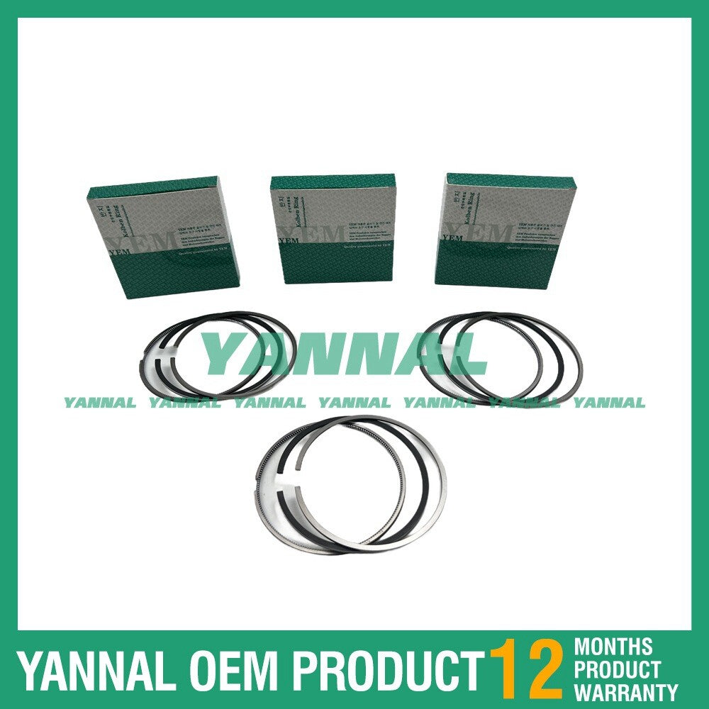 3-piece STD piston ring set for Yanmar 3T75U excavator engine parts.