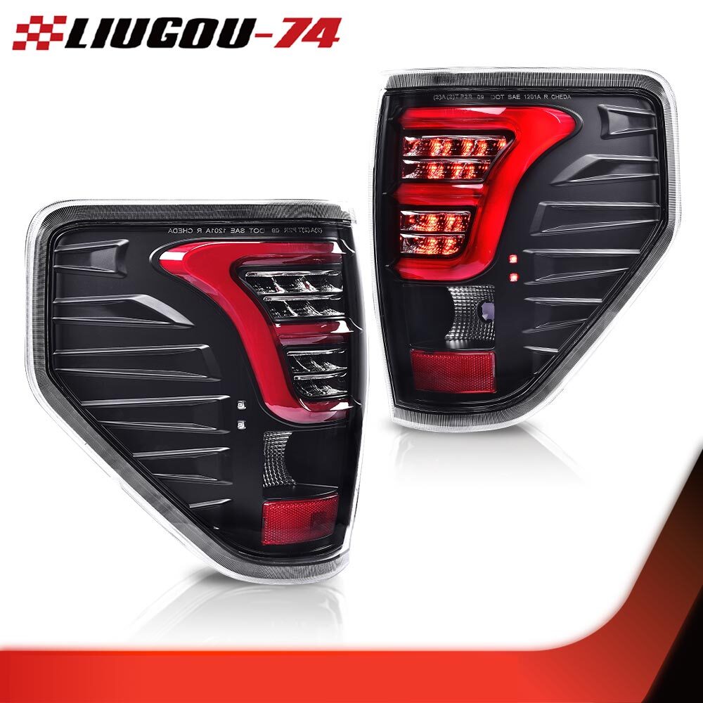 Suitable for 2009-14 for Ford F150 with chrome exterior, red LED taillights, and brake lights.