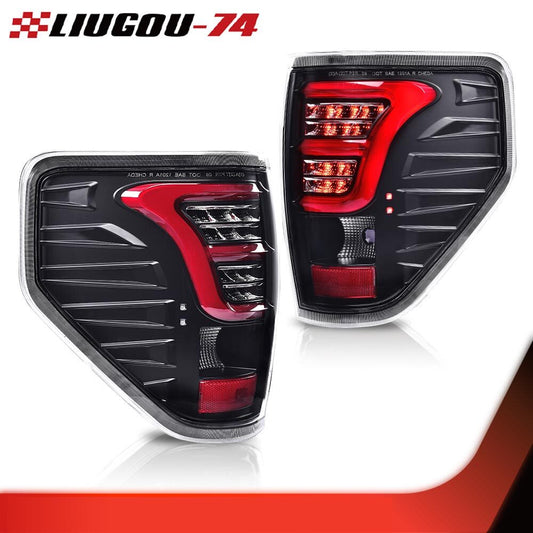 Suitable for 2009-14 for Ford F150 with chrome exterior, red LED taillights, and brake lights.
