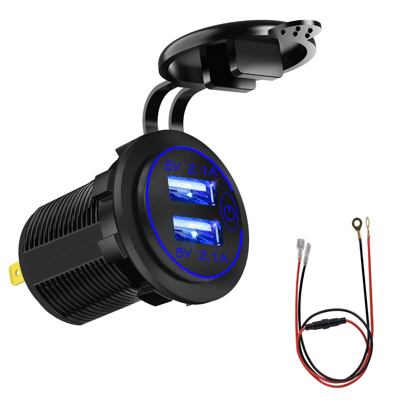 Car Cigarette Lighter Socket Dual USB Fast Charger Adapter w/ Wire and Terminal