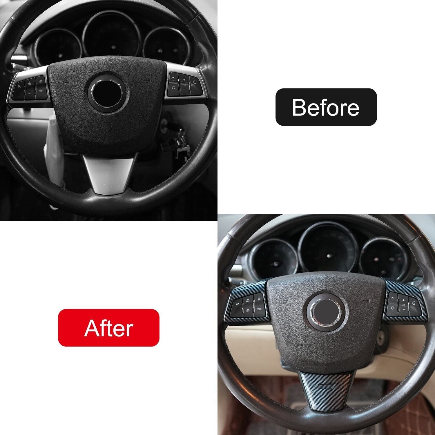 Carbon Fiber Look Steering Wheel Button Cover Trim for Cadillac CTS 2008-2013